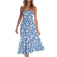 thumbnail image 1 of JINMGG Summer Dresses 2024, Dresses for Women 2024 Women Summer Bohemian Solid Color Casual Strapless Party Long Maxi Dress Blue S, 1 of 5