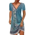 thumbnail image 1 of JINMGG Summer Dresses 2024, Dresses for Women 2024 Women's Fashion V-Neck Short Sleeved Printed Pullover Dress Sky Blue XL, 1 of 3