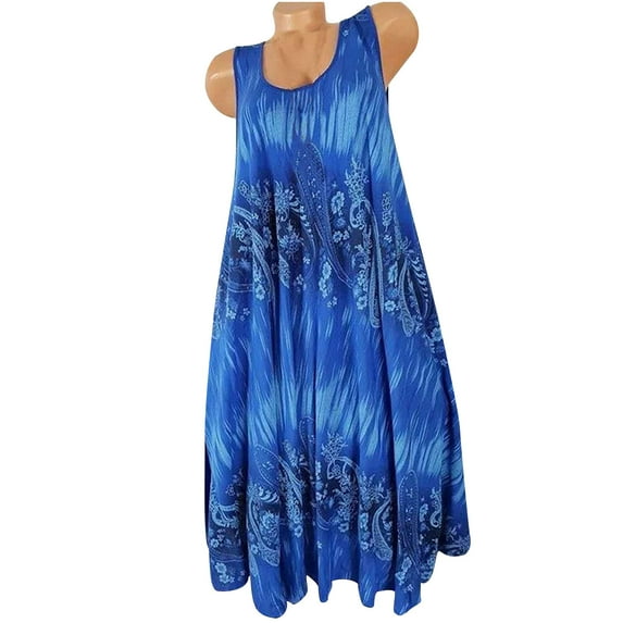 JINMGG Dresses for Women 2026 ,Women's Fashion Summer Round Neck Casual Sleeveless Ladies Printed Dress