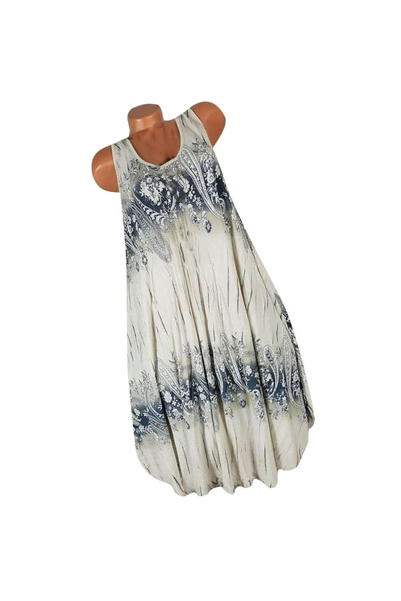 JINMGG Dresses for Women 2026 ,Women's Fashion Summer Round Neck Casual Sleeveless Ladies Printed Dress