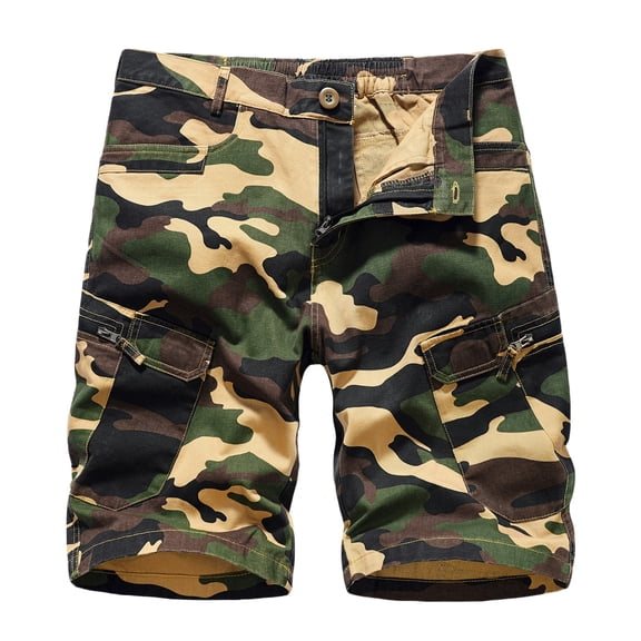JINMGG Summer Fall Mens Shorts Clearance,Men Casual Camouflage Zipper Button Multiple Pockets Cropped Cargo Shorts