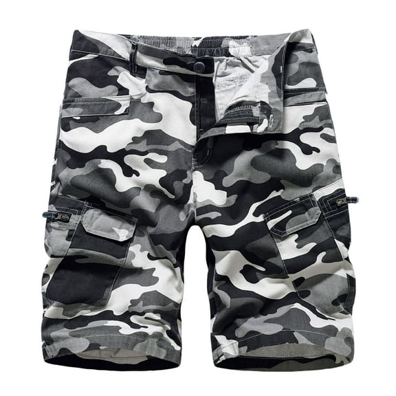 JINMGG Summer Fall Mens Shorts Clearance,Men Casual Camouflage Zipper Button Multiple Pockets Cropped Cargo Shorts