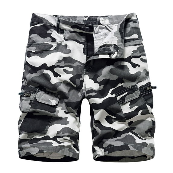 JINMGG Summer Fall Mens Shorts Clearance,Men Casual Camouflage Zipper Button Multiple Pockets Cropped Cargo Shorts