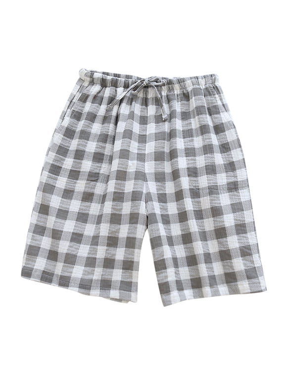 JINMGG Summer Fall Mens Shorts Clearance,Men Casual Plaid Summer Solid Elastic Waist Cotton-crepe Home Pants Shorts