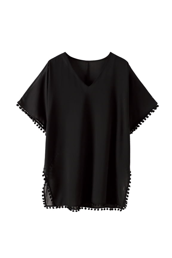 JINMGG Summer Womens Plus Size Clearance Women's Swimsuit Chiffon Summer Beach Wrap Skirt Swimwear Bikini Cover-Ups Black XXL