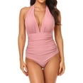 thumbnail image 1 of JINMGG Summer Womens Plus Size Clearance Women with Chest Pad without Underwire Solid Deep V One-piece Swimsuit Pink L, 1 of 2