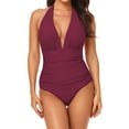 thumbnail image 1 of JINMGG Summer Womens Plus Size Clearance Women with Chest Pad without Underwire Solid Deep V One-piece Swimsuit Wine M, 1 of 2