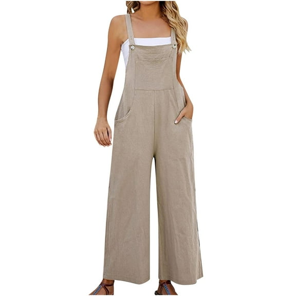 JINMGG Suspender Jumpsuits for Women Plus Size Solid Color Loose Leg Pant With Pocket Fashion Casual Womens Jumpsuits 50% Off Clearance