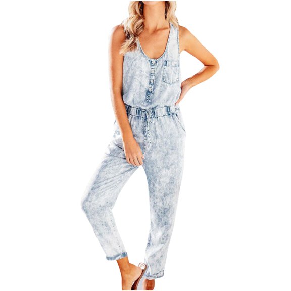 JINMGG Suspender Jumpsuits for Women Plus Size Solid Color Loose Leg Pant With Pocket Fashion Casual Womens Jumpsuits 50% Off Clearance