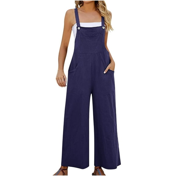 JINMGG Suspender Jumpsuits for Women Plus Size Solid Color Loose Leg Pant With Pocket Fashion Casual Womens Jumpsuits 50% Off Clearance