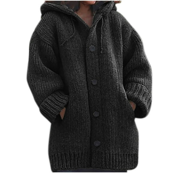 JINMGG Sweaters for Women Cardigan for Women,Women's Thickened Medium Long Sweater Hooded Cardigan Solid Color Coat Sweater Coat