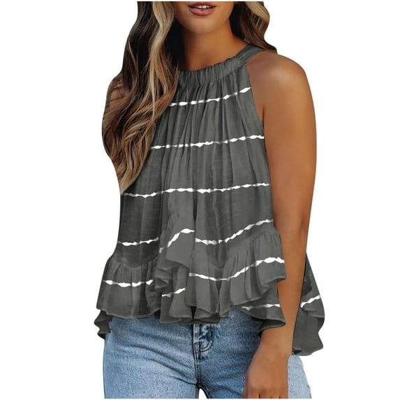 JINMGG Tank Tops for Women under $5,Fashion Women Printed Halter O-Neck Tank Sleeveless Casual Tee Tops Blouse Gray XXL