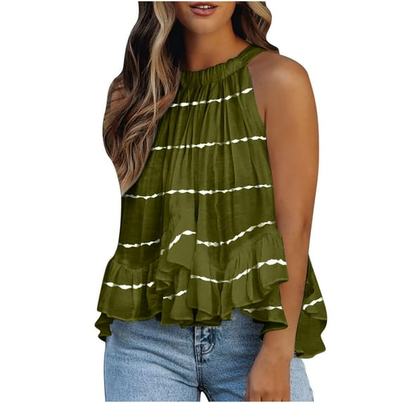 JINMGG Tank Tops for Women under $5,Fashion Women Printed Halter O-Neck Tank Sleeveless Casual Tee Tops Blouse Green XXL
