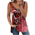 thumbnail image 1 of JINMGG Tank Tops for Women under $5,Fashion Women Summer Print V-Neck T-Shirt Sleeveless Tops Casual Blouse Red L, 1 of 4