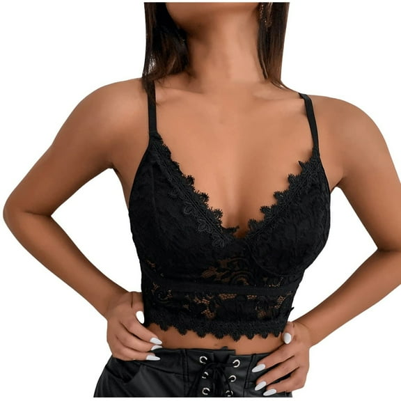 JINMGG Tank Tops for Women under $5,Fashion Women's Lace Beauty Back Solid Strap Wrap Hollow Out Bra Underwear Vest Sling Black M