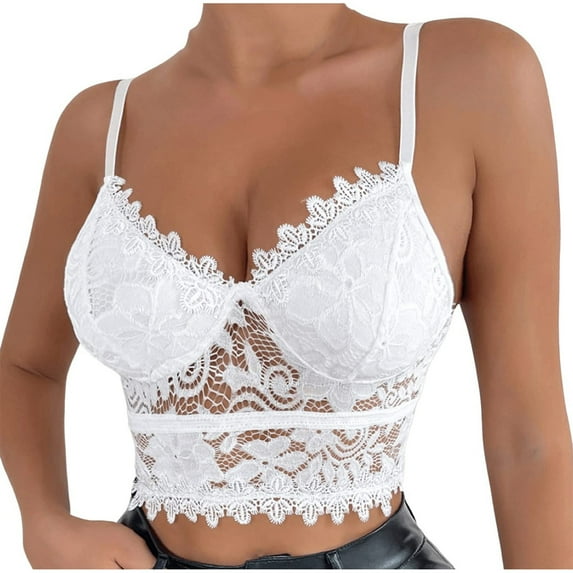 JINMGG Tank Tops for Women under $5,Fashion Women's Lace Beauty Back Solid Strap Wrap Hollow Out Bra Underwear Vest Sling White S