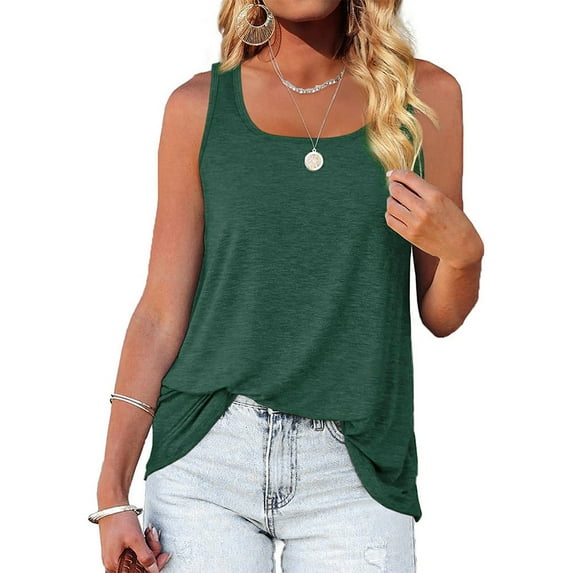 JINMGG Tank Tops for Women under $5,Ladies Tops Woman Blouses Solid Square Neck V-Neck Summer Sleeveless Tank Tops for Women Green L