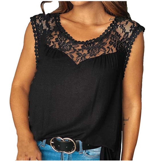 JINMGG Tank Tops for Women under $5,Women Fashion O-Neck Solid Color Splicing Sleeveless Vest Tank Tops T-Shirt Black S