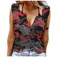 thumbnail image 1 of JINMGG Tank Tops for Women under $5,Women V-Neck Sleeveless Camouflage Printing Casual Blouse Tunics Shirts Tops Tee Red S, 1 of 5