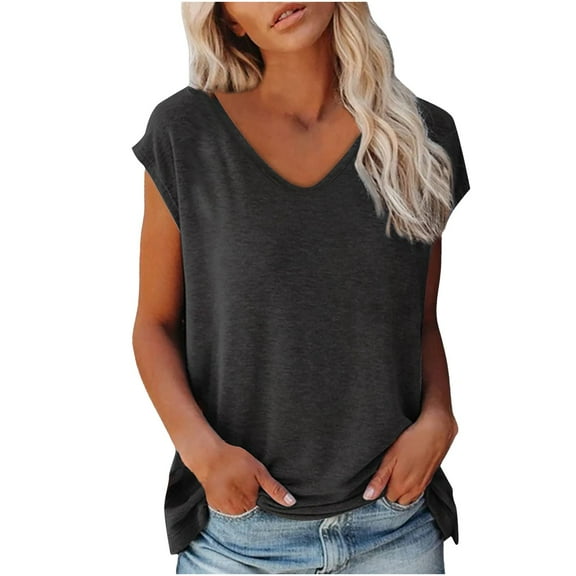 JINMGG Tank Tops for Women under $5,Women's Sleeveless Tank Tops V Neck Solid Color Casual Shirts Loose Fit Basic Blouse Black M