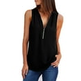 thumbnail image 1 of JINMGG Tank Tops for Women under $5,Women's Summer Shirts Zip Casual Tunic V-Neck Rollable Blouse Tops T-Shirt Black L, 1 of 5