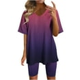 thumbnail image 1 of JINMGG Two Piece Outfits Women, 2026 Fashion Fall Women Fashion V-Neck Blouse Short Sleeve Tops Shorts Casual Suit Sets Purple S, 1 of 4