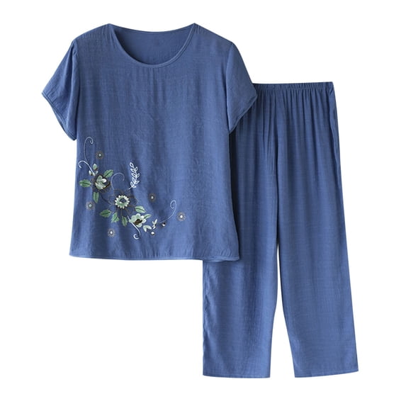 JINMGG Two Piece Outfits Women, 2026 Fashion Fall Women Summer Printing Casual Two Piece Suit Blue XXL