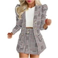 thumbnail image 1 of JINMGG Two Piece Outfits Women, 2024 Fashion Fall Clearance Women's Fashion Print Long Sleeve Turndown Collar Casual Short Skirt Suits Black S, 1 of 1