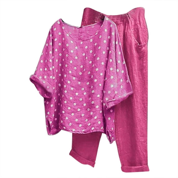 JINMGG Two Piece Outfits Women, 2024 Fashion Fall Clearance Women's Summer Solid Color Waist Waist Suit Fashion Casual Two-Piece Suit Hot Pink L