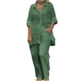 thumbnail image 1 of JINMGG Two Piece Outfits Women, 2024 Fashion Fall Clearance Women's Summer Suit Fashion Solid Color Long Sleeve Trousers Casual Two-Piece Suit Green S, 1 of 5