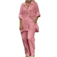 thumbnail image 1 of JINMGG Two Piece Outfits Women, 2026 Fashion Fall Women's Summer Suit Fashion Solid Color Long Sleeve Trousers Casual Two-Piece Suit Pink XL, 1 of 5