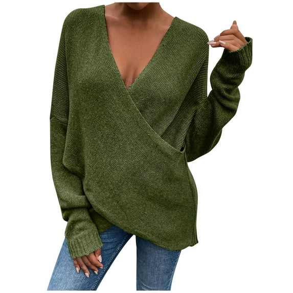 JINMGG V Neck Sweaters for Women Fall Winter ,Fashion Women Solid Color Long Sleeve Pullove V-Neck Shirt Sweater Tops