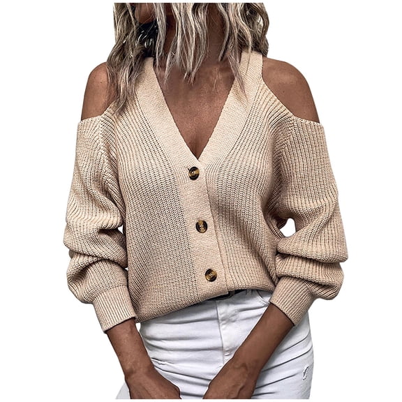 JINMGG V Neck Sweaters for Women Fall Winter ,Fashion Women Winter Solid Sleeve Button V-Neck Casual Sweater Tops