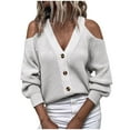 thumbnail image 1 of JINMGG V Neck Sweaters for Women Fall Winter Clearance,Fashion Women Winter Solid Sleeve Button V-Neck Casual Sweater Tops, 1 of 5