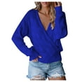 thumbnail image 1 of JINMGG V Neck Sweaters for Women Fall Winter Clearance,Ladies Fashion Knitted Color Long Sleeve Hollow Sweater, 1 of 8