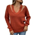 thumbnail image 1 of JINMGG V Neck Sweaters for Women Fall Winter Clearance,Women Casual Fashion Solid Color Pullover Long Sleeve V-Neck Sweater, 1 of 9