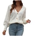 thumbnail image 1 of JINMGG V Neck Sweaters for Women Fall Winter ,Women Casual Solid Knitting Buttons Hollow Out Long Sleeve V-Neck Sweaters Tops, 1 of 8