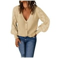 thumbnail image 1 of JINMGG V Neck Sweaters for Women Fall Winter Clearance,Women Casual Solid Knitting Buttons Hollow Out Sleeve V-Neck Sweaters Tops, 1 of 9