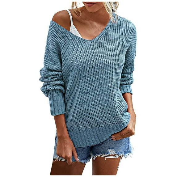 JINMGG V Neck Sweaters for Women Fall Winter Clearance,Women Fashion V-neck Loose Pullover Color Long Sleeves Sweater Tops