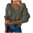 thumbnail image 1 of JINMGG V Neck Sweaters for Women Fall Winter Clearance,Women Fashion V-neck Loose Pullover Solid Color Long Sleeves Sweater Tops, 1 of 9