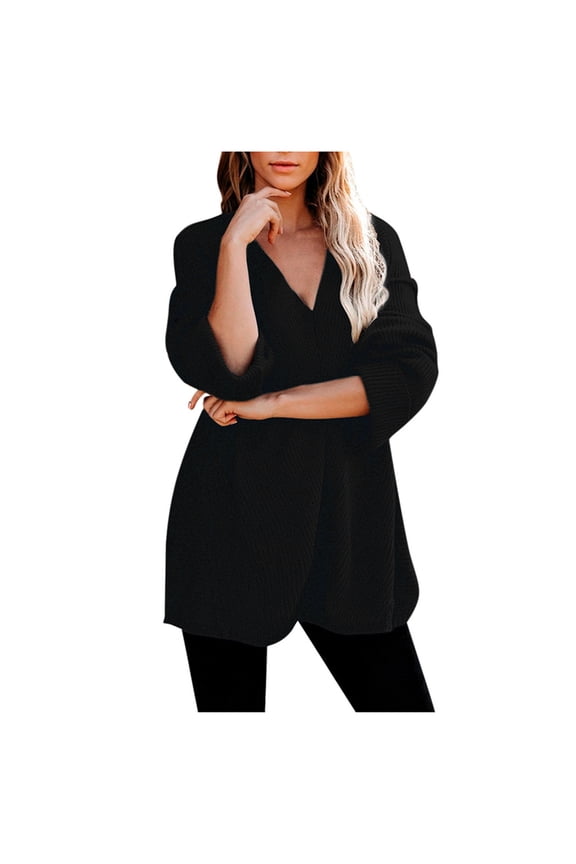 JINMGG V Neck Sweaters for Women Fall Winter Clearance,Women Sweater V-Neck Ripped Pullover Sweaters Crop Knit Jumper