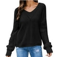 thumbnail image 1 of JINMGG V Neck Sweaters for Women Fall Winter Clearance,Women Sweaters-Oversized Chunky Knit Color Block Drop Shoulder Sleeve Pullover Sweater Top, 1 of 5