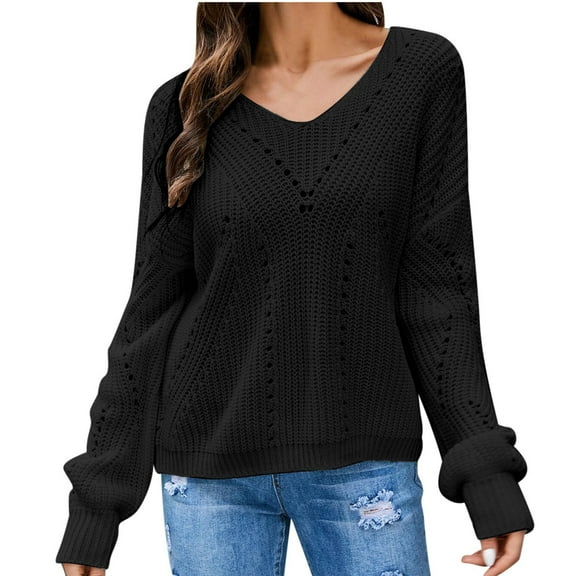 JINMGG V Neck Sweaters for Women Fall Winter Clearance,Women Sweaters-Oversized Chunky Knit Color Block Drop Shoulder Sleeve Pullover Sweater Top