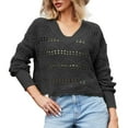 thumbnail image 1 of JINMGG V Neck Sweaters for Women Fall Winter Clearance,Women V-Neck Hollow Diamond Knit Fashion Sweater, 1 of 5