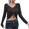 thumbnail image 1 of JINMGG V Neck Sweaters for Women Fall Winter Clearance,Women's Drawstring Hollow V-neck Sweater Women's Loose and Winter Long-sleeved Sweater New, 1 of 6