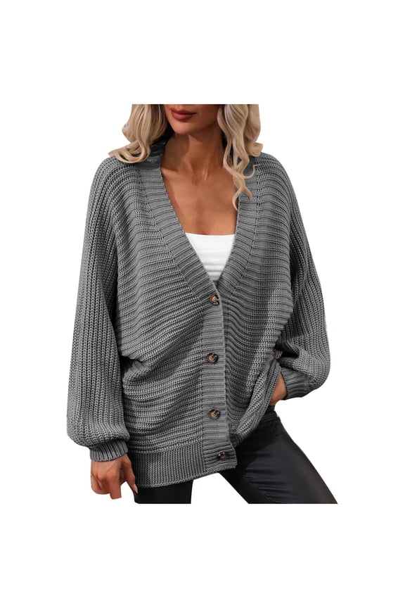 JINMGG V Neck Sweaters for Women Fall Winter Clearance,Women's Fashion Knit V Neck Single Breasted Solid Color Knit Cardigan Loose Sweater