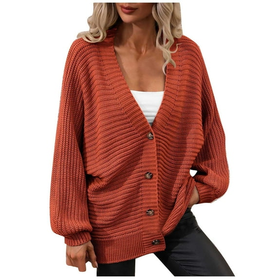 JINMGG V Neck Sweaters for Women Fall Winter Clearance,Women's Fashion Knit V Neck Single Breasted Solid Color Knit Cardigan Loose Sweater