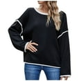 thumbnail image 1 of JINMGG V Neck Sweaters for Women Fall Winter Clearance,Women's Fashion Solid Loose Round Neck Long Sleeve Pullover, 1 of 8