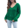thumbnail image 1 of JINMGG V Neck Sweaters for Women Fall Winter Clearance,Women's Hollow Leaf V-Neck Long Sleeve Knitting Sweater Autumn and Winter Loose Sweater, 1 of 1