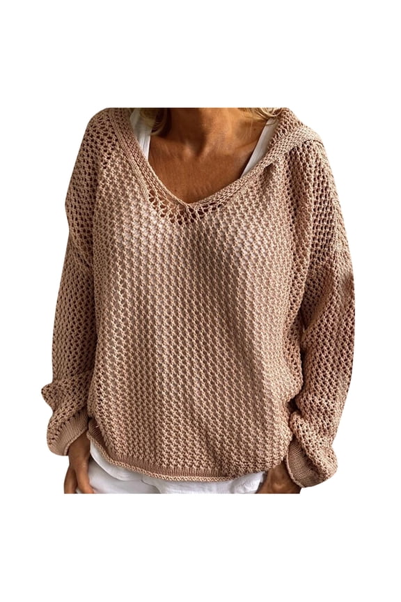 JINMGG V Neck Sweaters for Women Fall Winter Clearance,Women's Knitted Outer Sun Protection Knitted Hooded Sun Protection Clothing